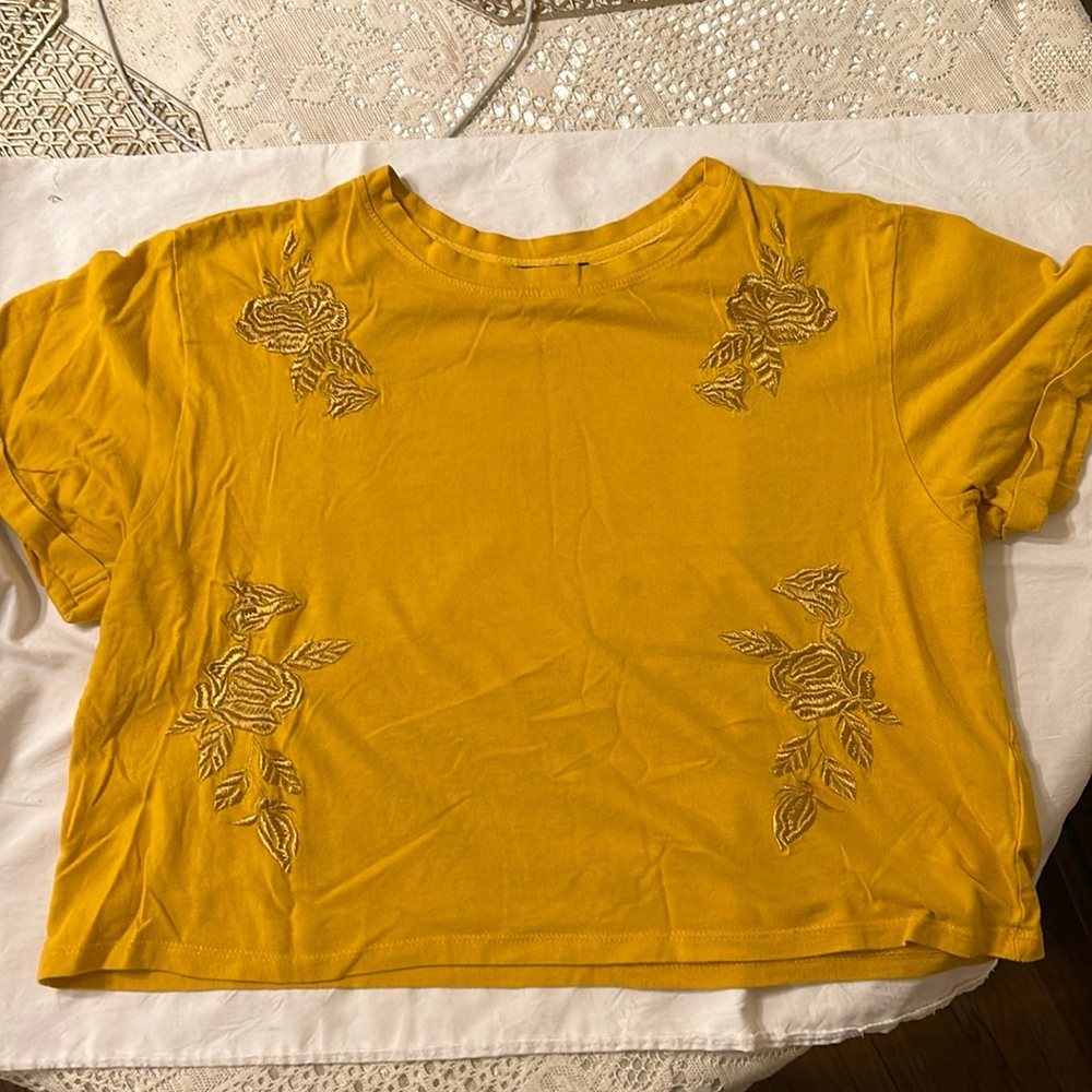 Yellow embroidered crop top